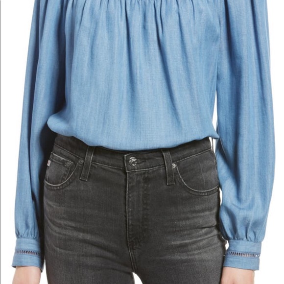 Rebecca minkoff / NWT Jordana chambray Medium wash ruched blouse top XS - Picture 8 of 10